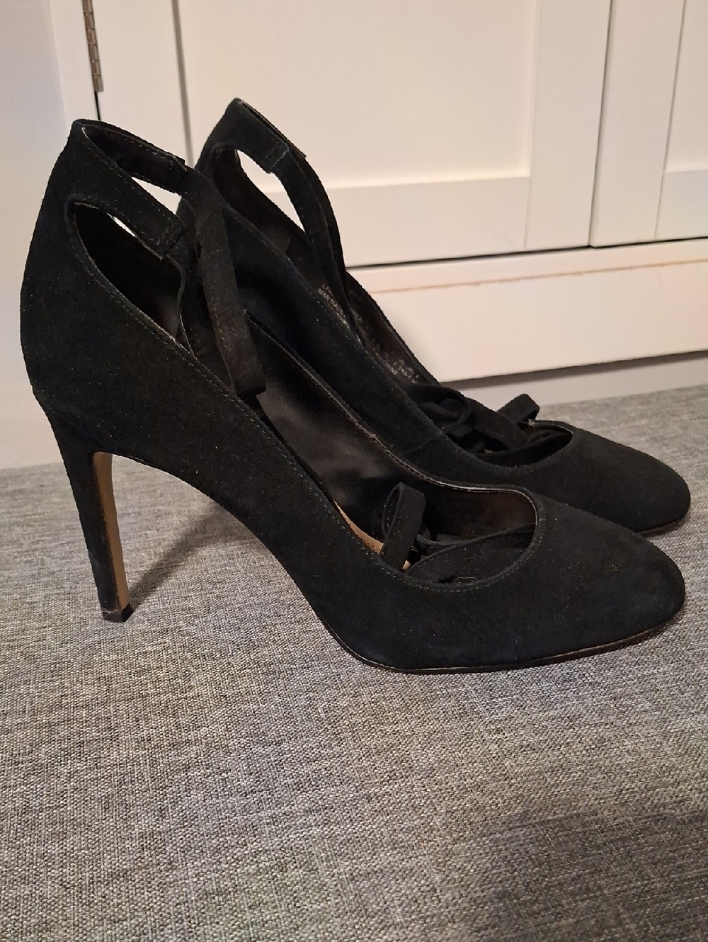 BCBGeneration Black Suede Ankle Tie Pumps